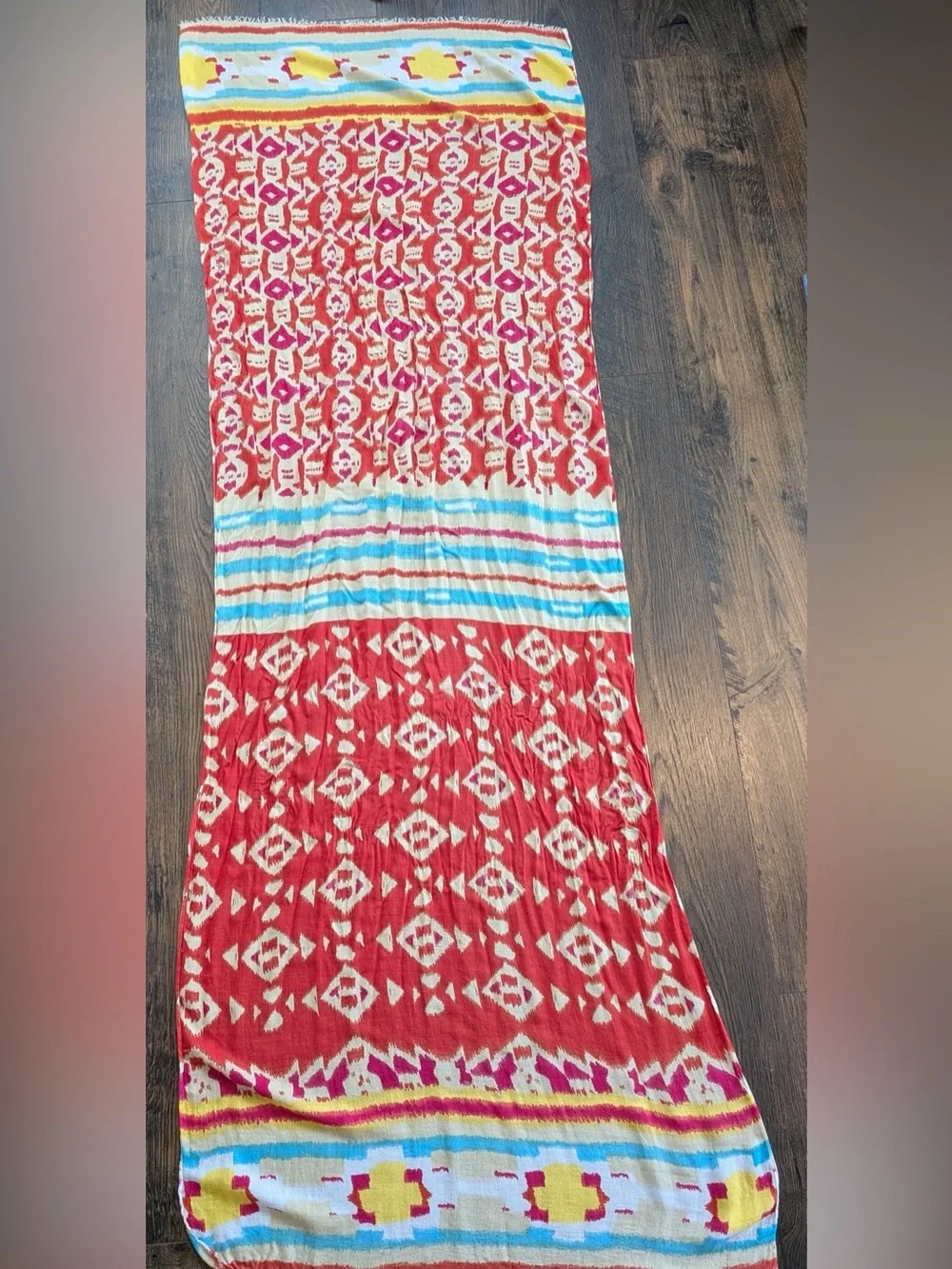 World Market Women’s IKAT Sheer Oversized Scarf in a Vibrant Multicolor Pattern